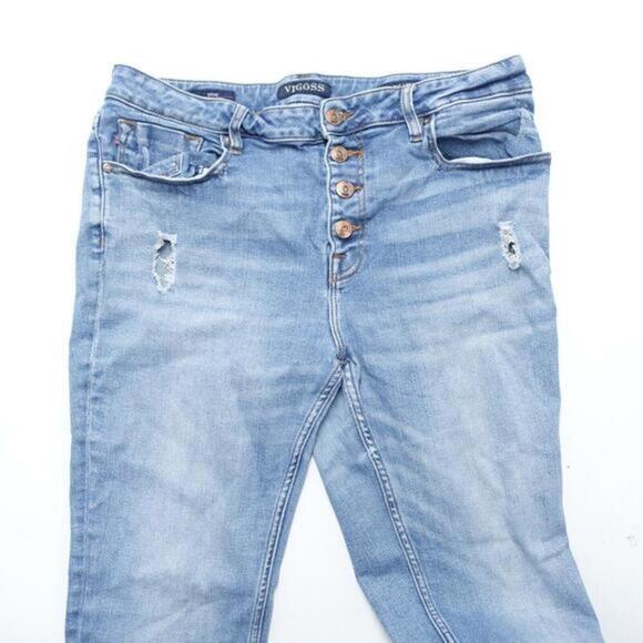 Vigoss Jeans Women's 31X26 Blue Cotton Stretch Mid-Rise Crop Straight Button Fly - Picture 3 of 9